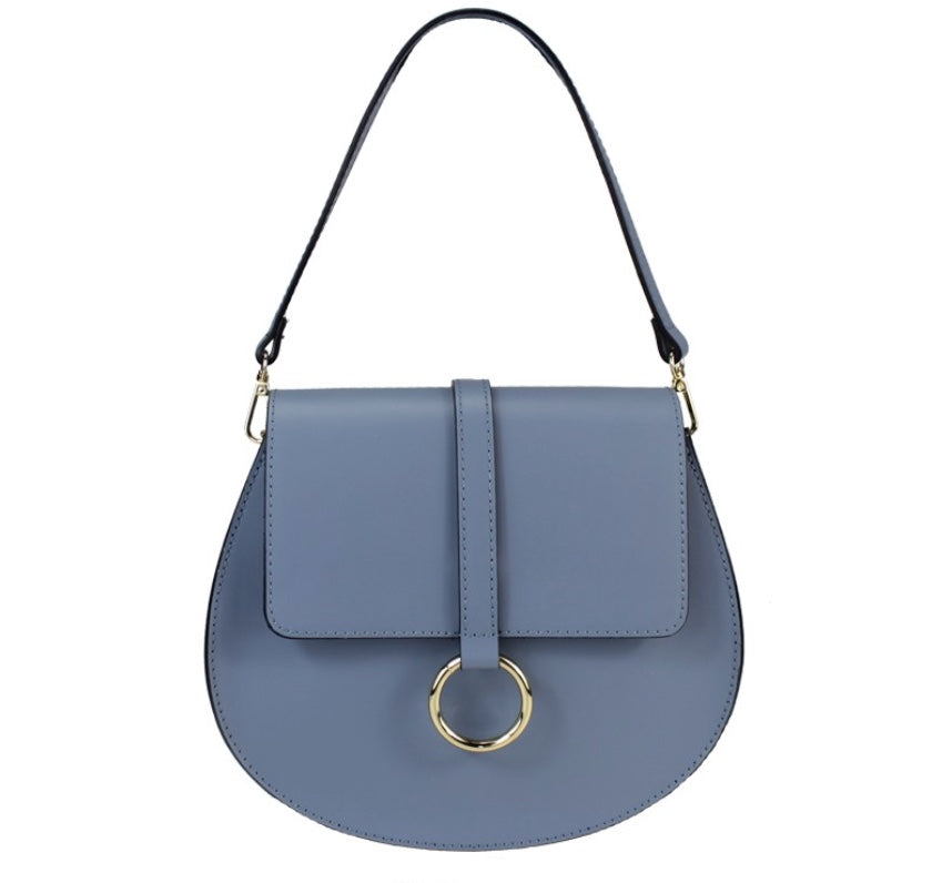 Felicia Round Leather Bag Grey-Blue