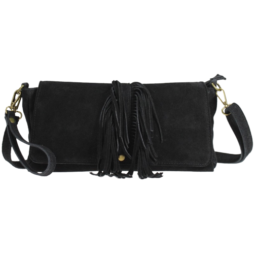 Thalia Suede Bag with Fringe Black