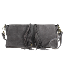 Load image into Gallery viewer, Thalia Suede Bag with Fringe Grey
